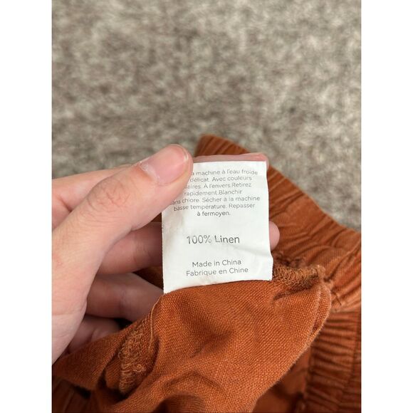 lintico 100% linen wide leg cropped pull on pants burnt orange lagenlook flowy M - Picture 4 of 12